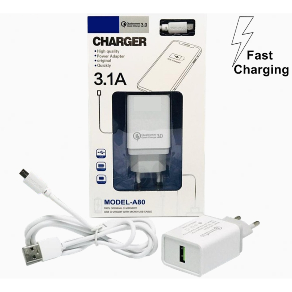 CHARGER Sam Op Mi Vi MODEL-A80/A82 QUALCOMM QUICK CHARGER 3.1A - Putih 1 Usb