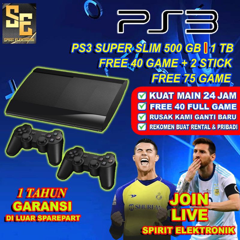 PS3 Super Slim 1TB Full Game + 2 Stik getar + Full Game