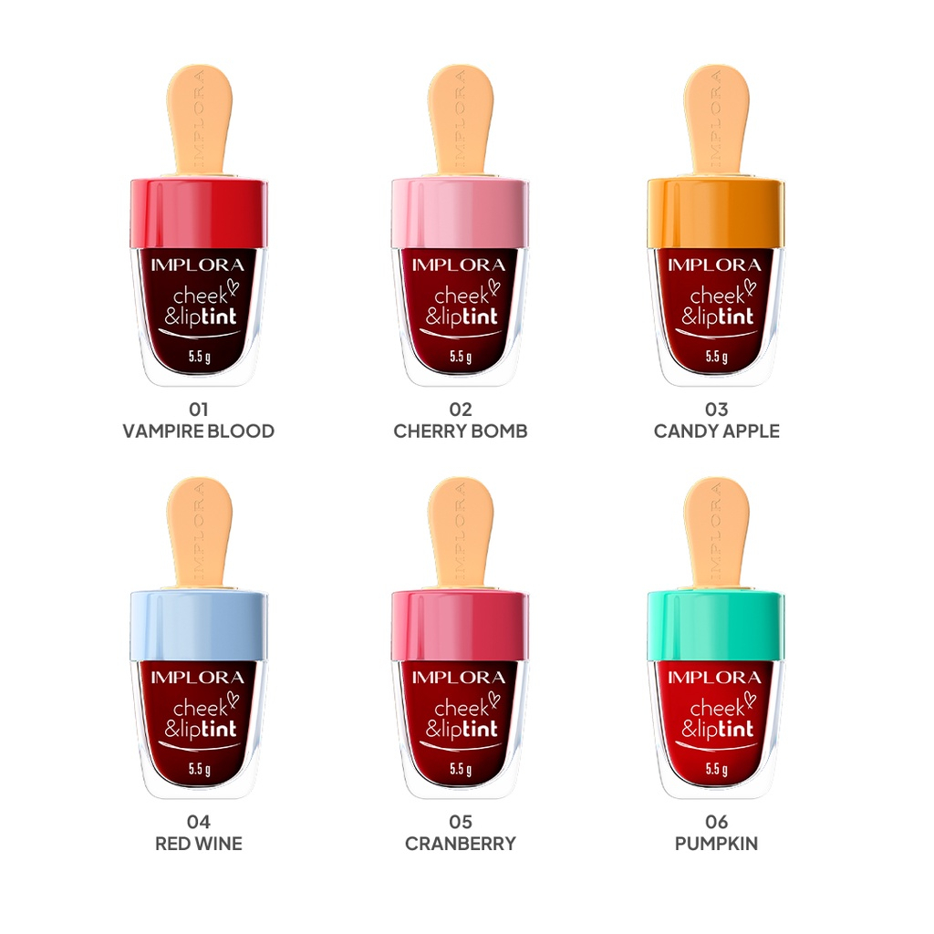 Implora Cheek &amp; Liptint 5.5gr BPOM | Lip Tint Implora 6 Varian 100% Original