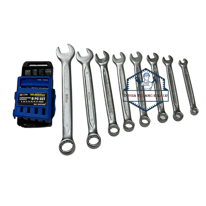 MOLLAR - Kunci Ring Pas Set 8pcs (8-19mm) CrV Cold Stamp - Kunci RingPas Kombinasi Set 8 Bj Rak Plastik - Combination Wrench Set 8 Pcs - Combination Spanner MOLLAR 8 Pc Set 8 19 mm MLR-KCRP08819