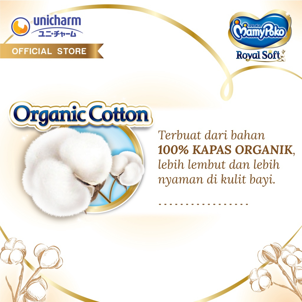 MamyPoko Pants Royal Soft Organic Cotton Popok Celana  Karton isi 4 Pack S46 M42 L34 XL 30 XXL24 Boys and Girls