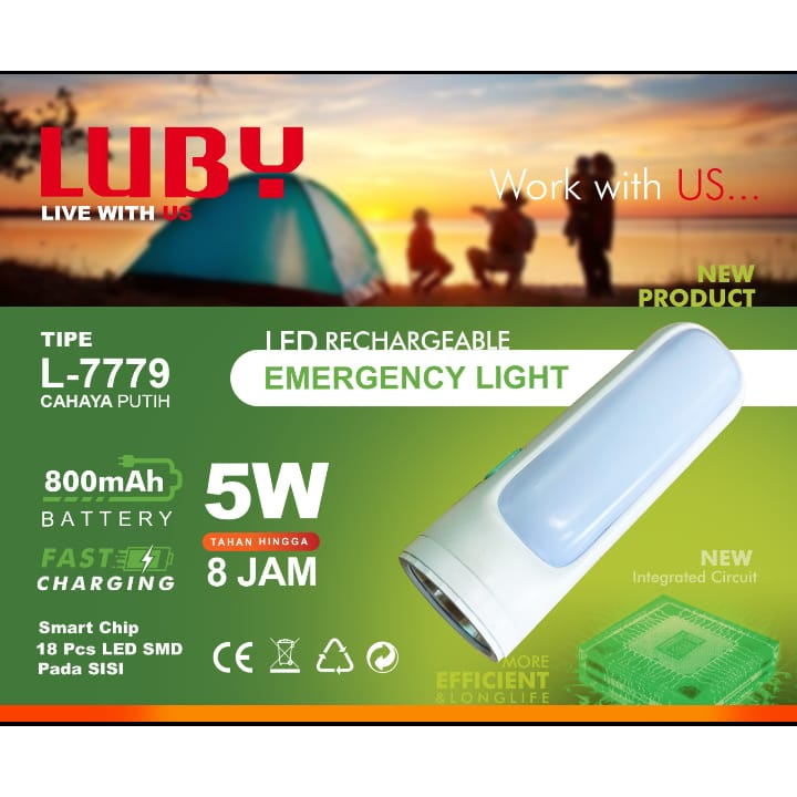 Luby Senter Lampu Emergency L-7779 5W Rechargeable Tahan 8 Jam