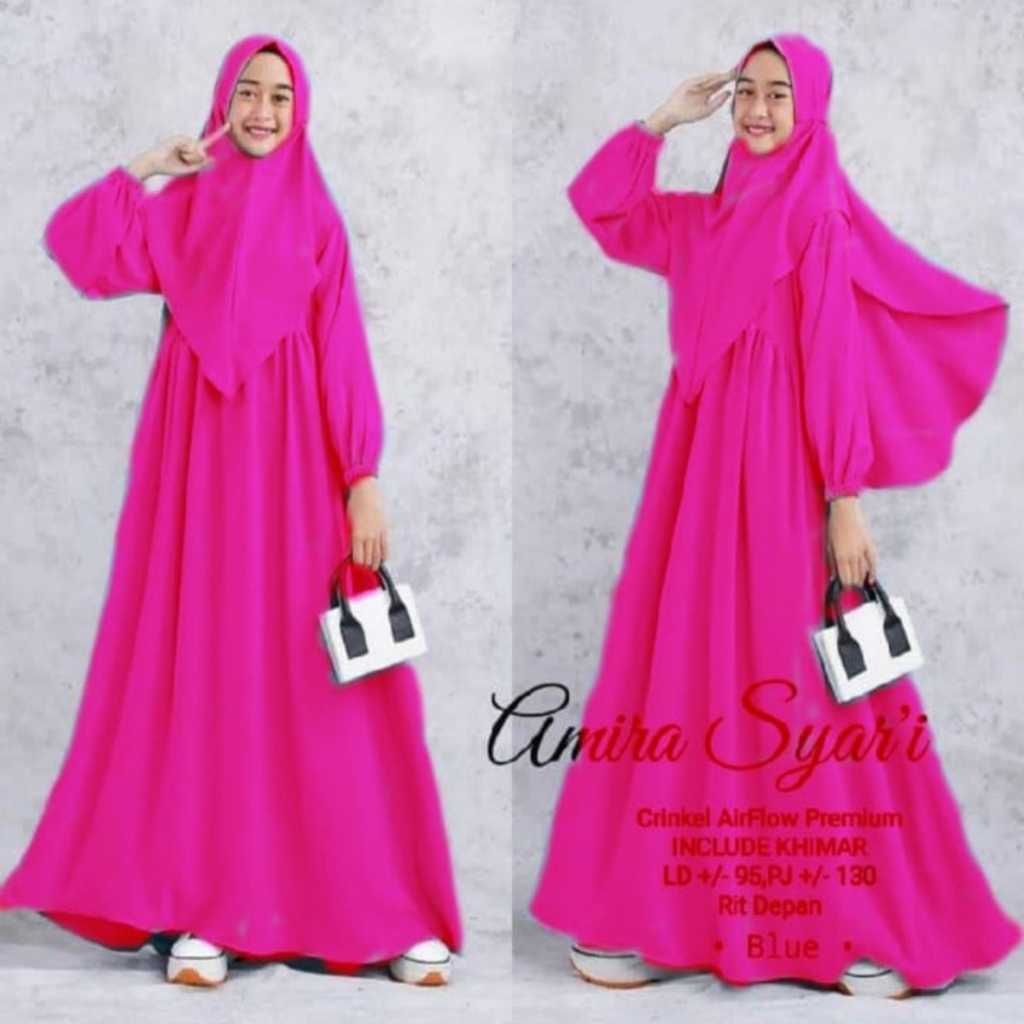 Baju Anak Tanggung Remaja Terbagus 2023 Kids Syar'i Anak Tanggung Remaja AMIRA SYAR'I Bahan Crinkle Airflow Premium + Khimar Gamis Anak Polos Umur 8 9 10 11 12 13 14 15 Tahun