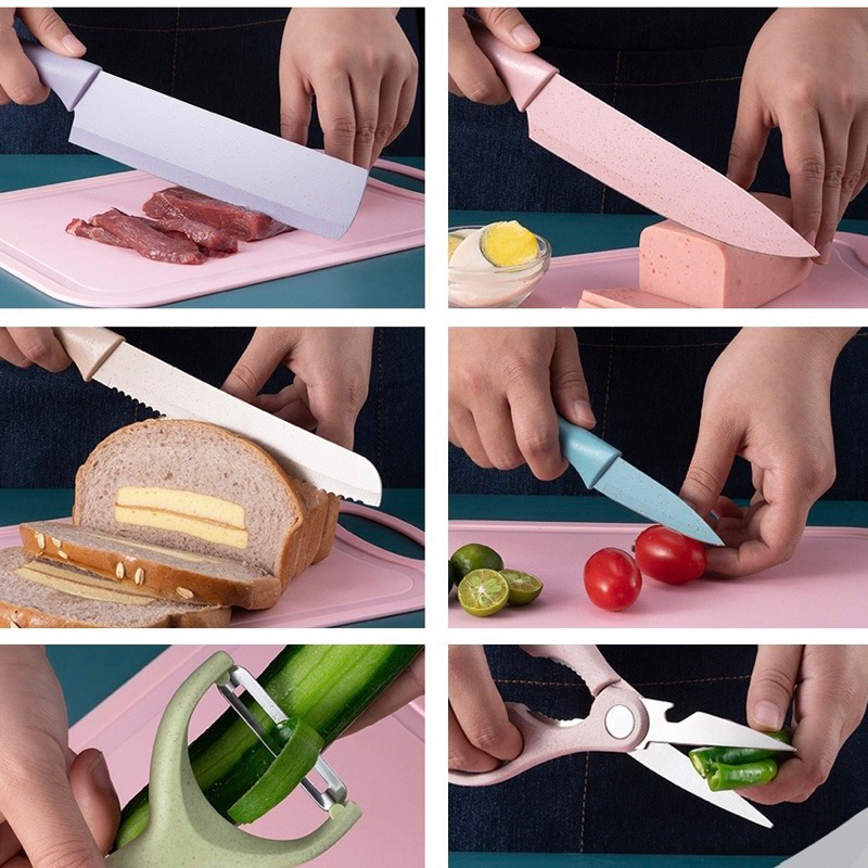 Pisau Dapur Set Stainless Knife Anti Lengket Isi 6 Pcs / Peralatan Masak Pisau