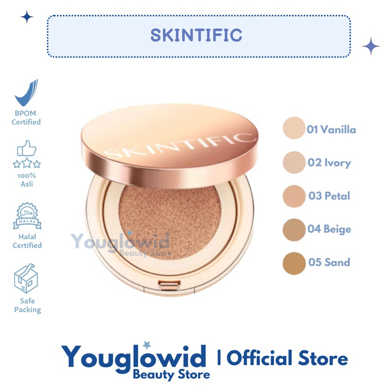 SKINTIFIC Cover All Perfect Air Cushion High Coverage Poreless Flawless Skin Foundation CC BB Cream Primer Makeup 24H Waterproof Sweatproof Long-Lasting UVA UVB SPF 35 PA++++ Viral BPOM