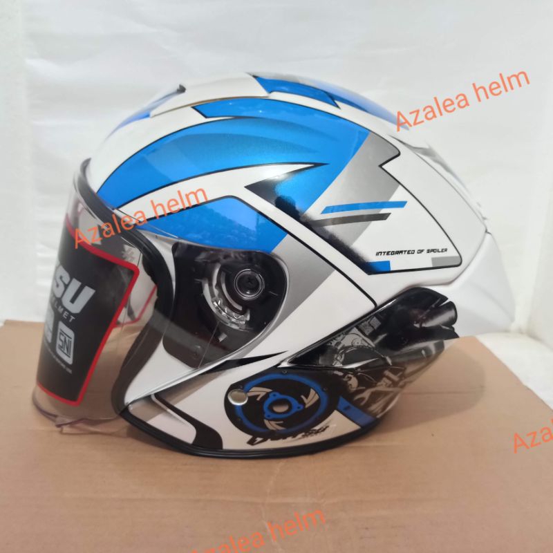 HELM JITSU JS1 MOTIF MOTO ENGINE WHITE BLUE
