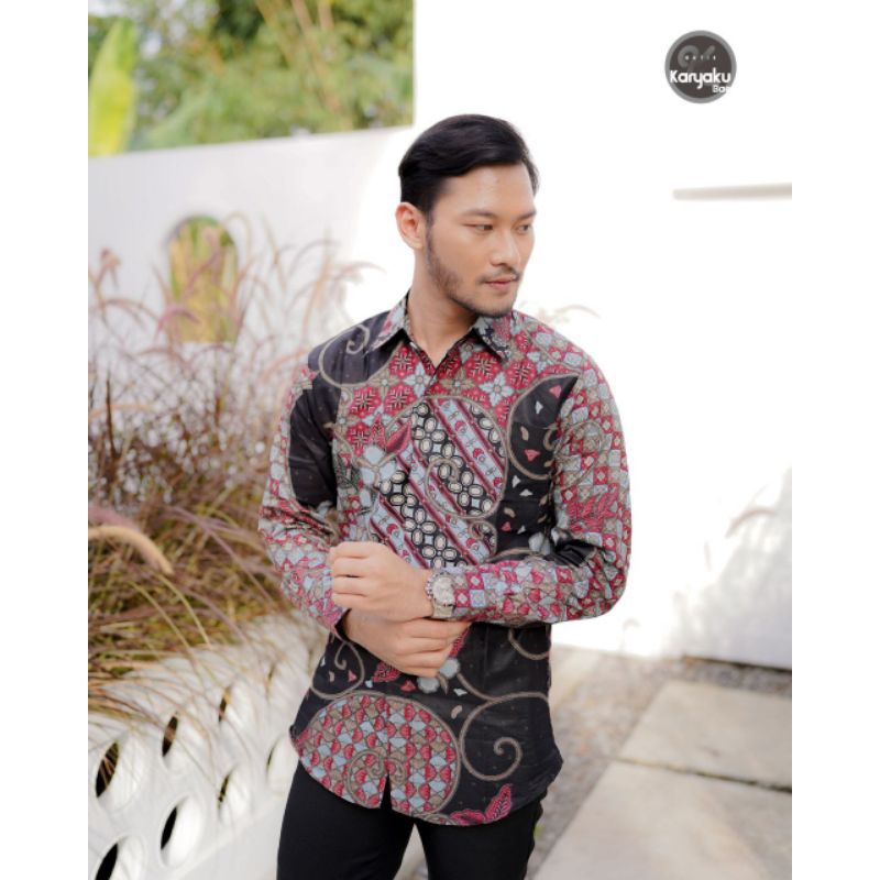 (BISA COD) kemeja batik slimfit kemeja batik pria lengan panjang kemeja formal baju batik modern batik pria