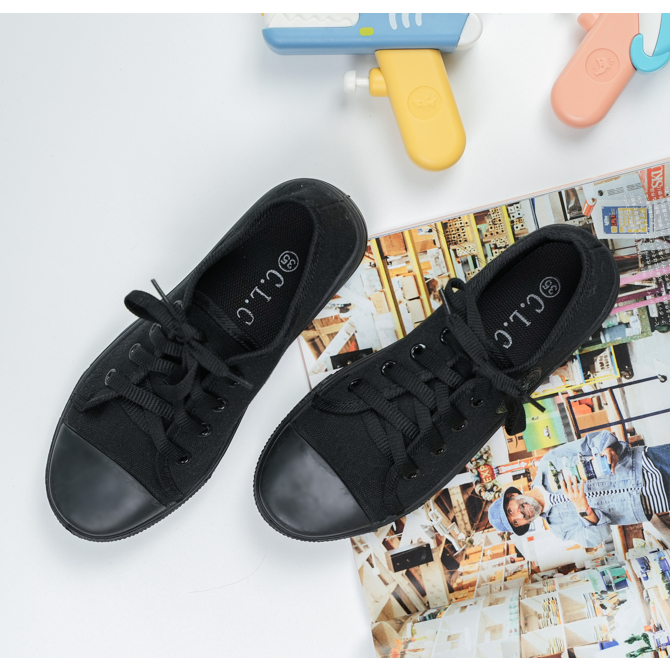 Sepatu Sekolah All Star Pendek Full Black Polos Casual 5323 (Size 31-36)