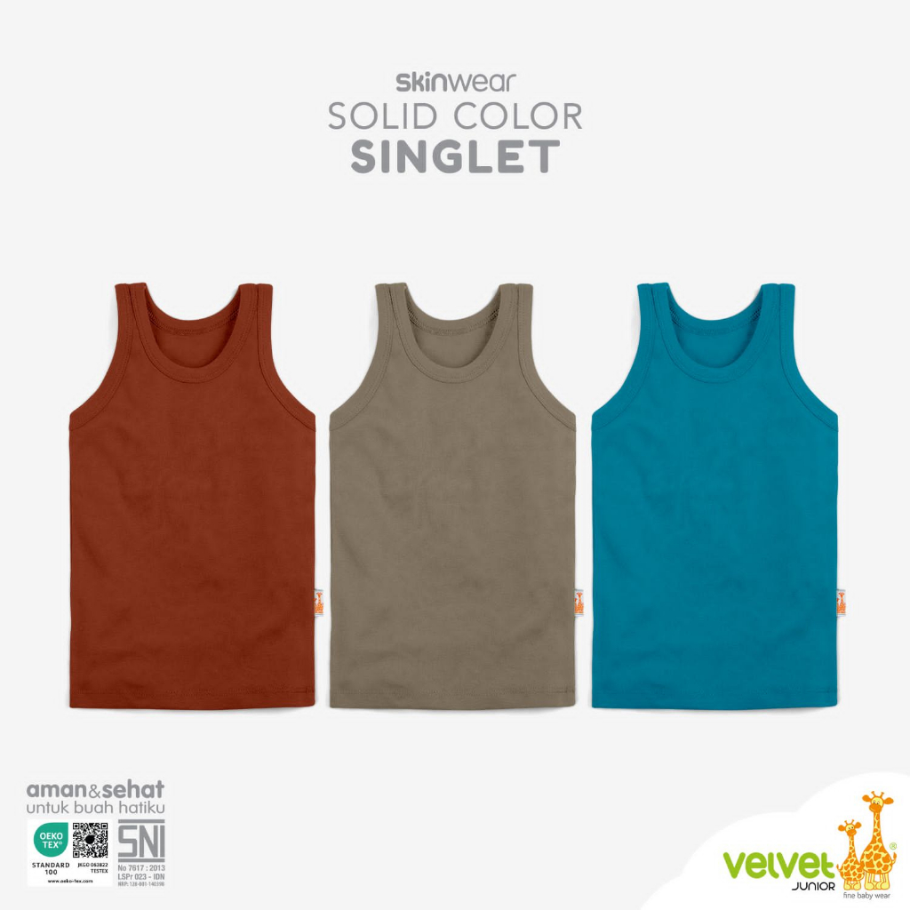 Velvet Junior Singlet 3pcs - Kaos Dalam Anak/Velvet Junior singlet bayi/Singlet bayi