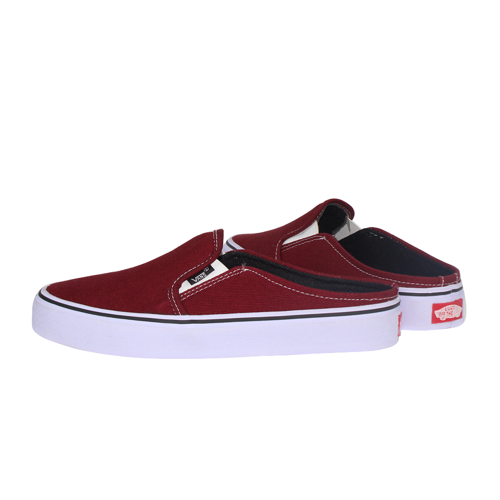 Vans Sepatu Sandal Bustong Slip On Pria Tanpa Tali Marun Slop Casual Kanvas Cowok Simpel