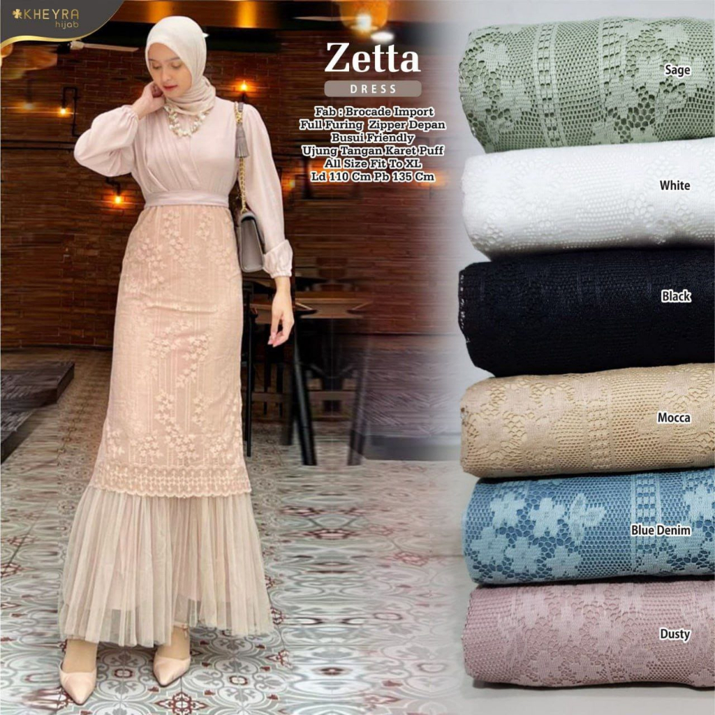 Sagita grey ZETTA DRESS Gamis Wanita Chana Brokat BRUKAT BROCADE Fashion Perempuan IMPORT BUSUI ZIP 