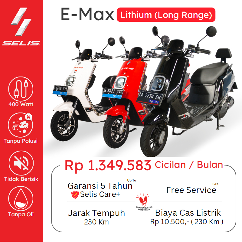 SELIS - Sepeda Motor listrik eMax - Long Range ( Lithium )