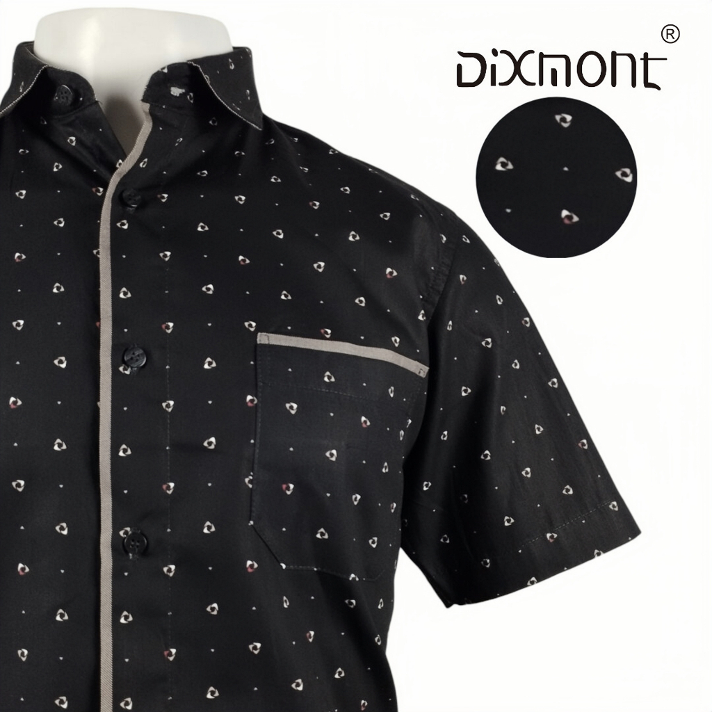 Dixmont Kemeja Pria Basic Formal Motif Lengan Pendek Hem MS00423