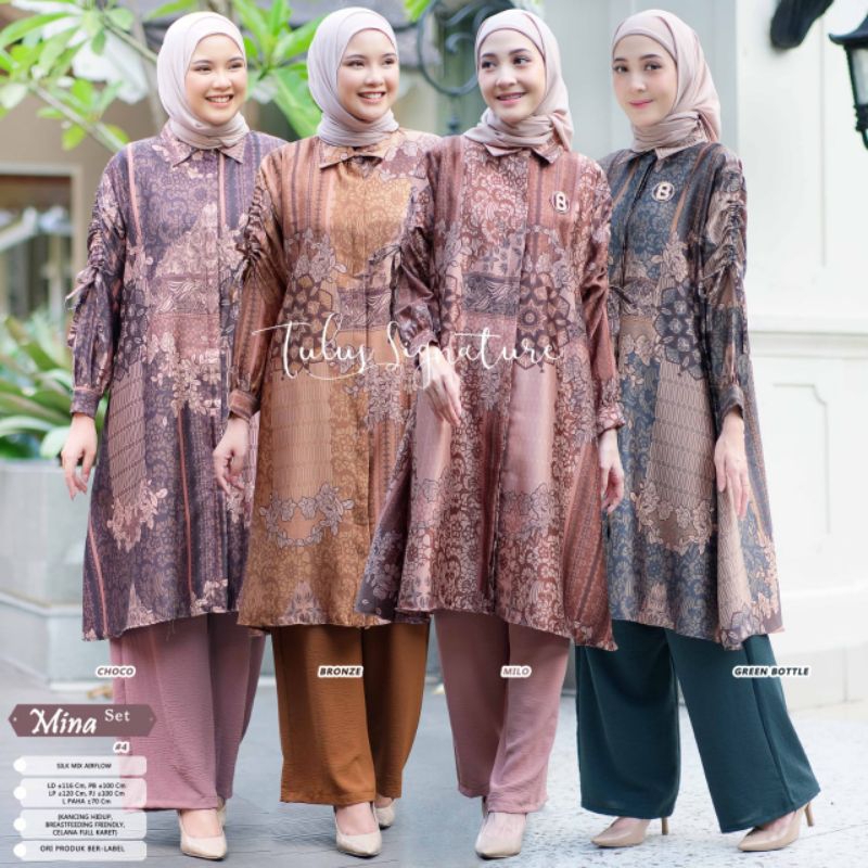 MINA ONESET #4 BY TULUS SIGNATURE / ONESET SILK PREMIUM MUSLIMAH / Setelan celana airflow wanita