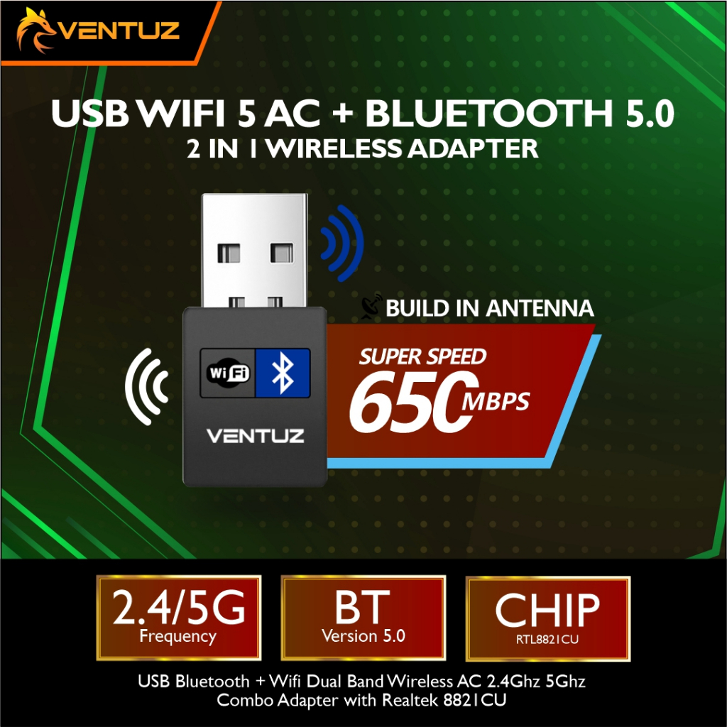 DONGLE USB WIFI 5 AC + BT 5.0 650mbps