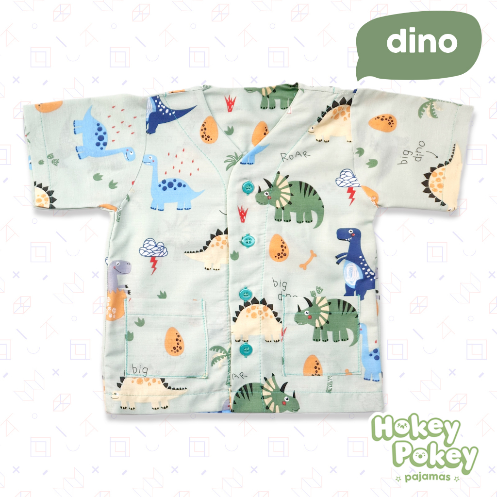 Setelan Baju Tidur Piyama Anak Laki Laki Tanpa Kerah Motif Dino