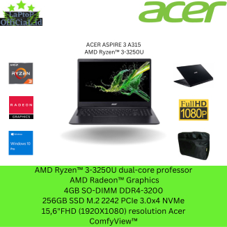 ACER ASPIRE 3 A315 AMD RYZEN 3-3250U 4GB/256GB SSD 15" FHD