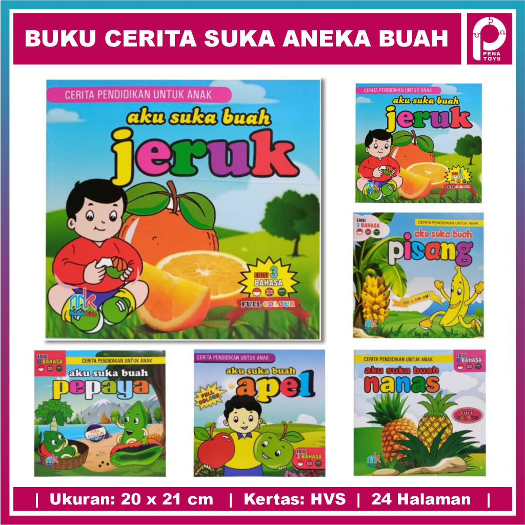 Buku Cerita Pendidikan Anak Buah 3 Bahasa Indonesia Inggris Arab Full Color