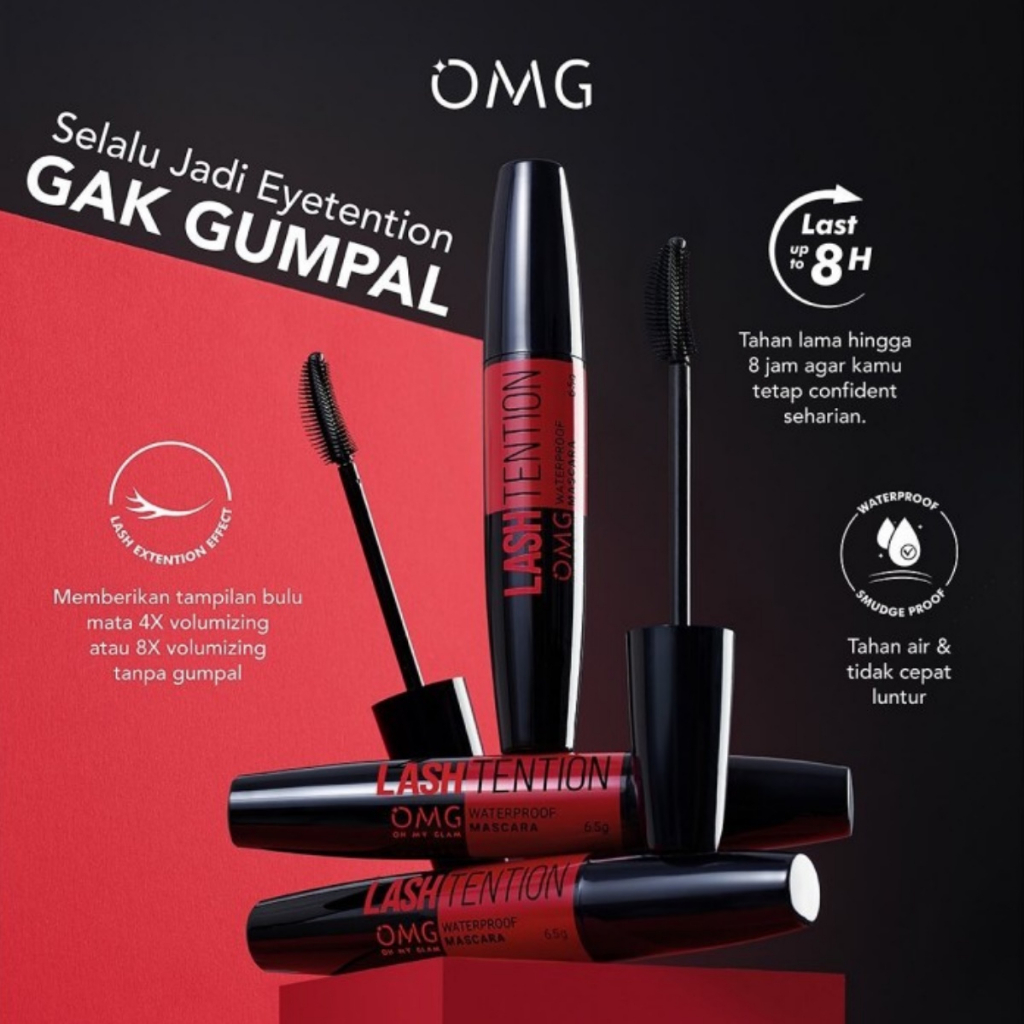 OMG OH MY GLAM LASHTENTION Waterproof Mascara 6.5 g - Maskara Eye Makeup Waterproof 4X Lebih Tebal