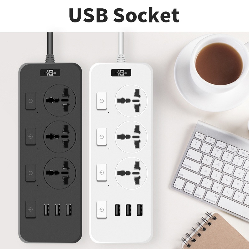 Soket Stop Kontak USB dengan Sakelar Independen dengan 3 Port USB Bercahaya dengan Kabel