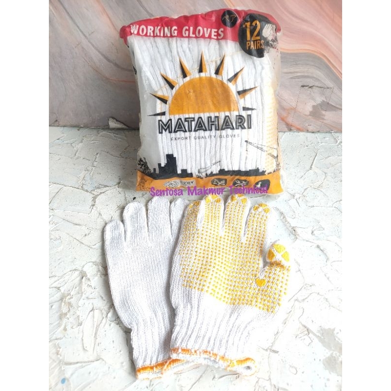 MATAHARI Sarung Tangan Kerja Kaos Bintik Hitam 5 Benang Working Gloves