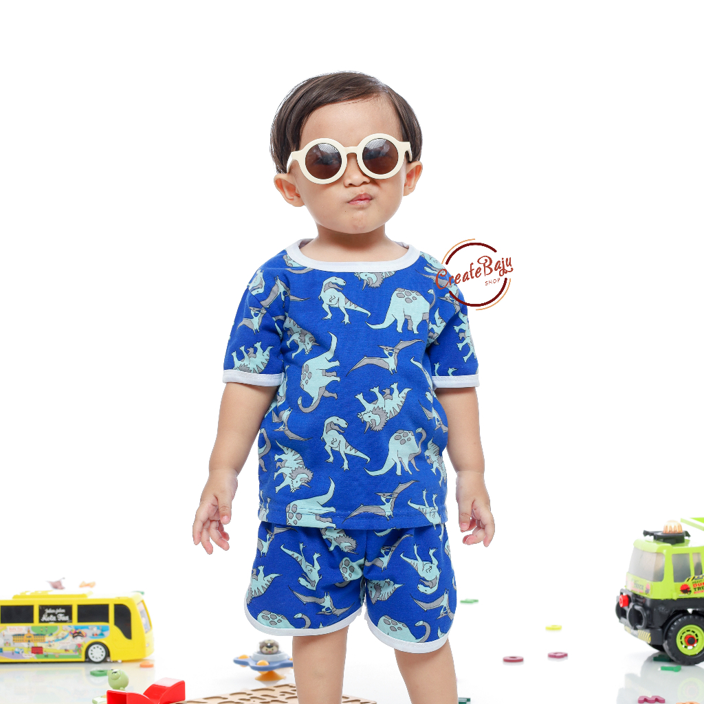 PROMO 7.7 SETELAN ANAK MOTIF QUAD DINO SETELAN ANAK POLOS UNISEX LENGAN PENDEK