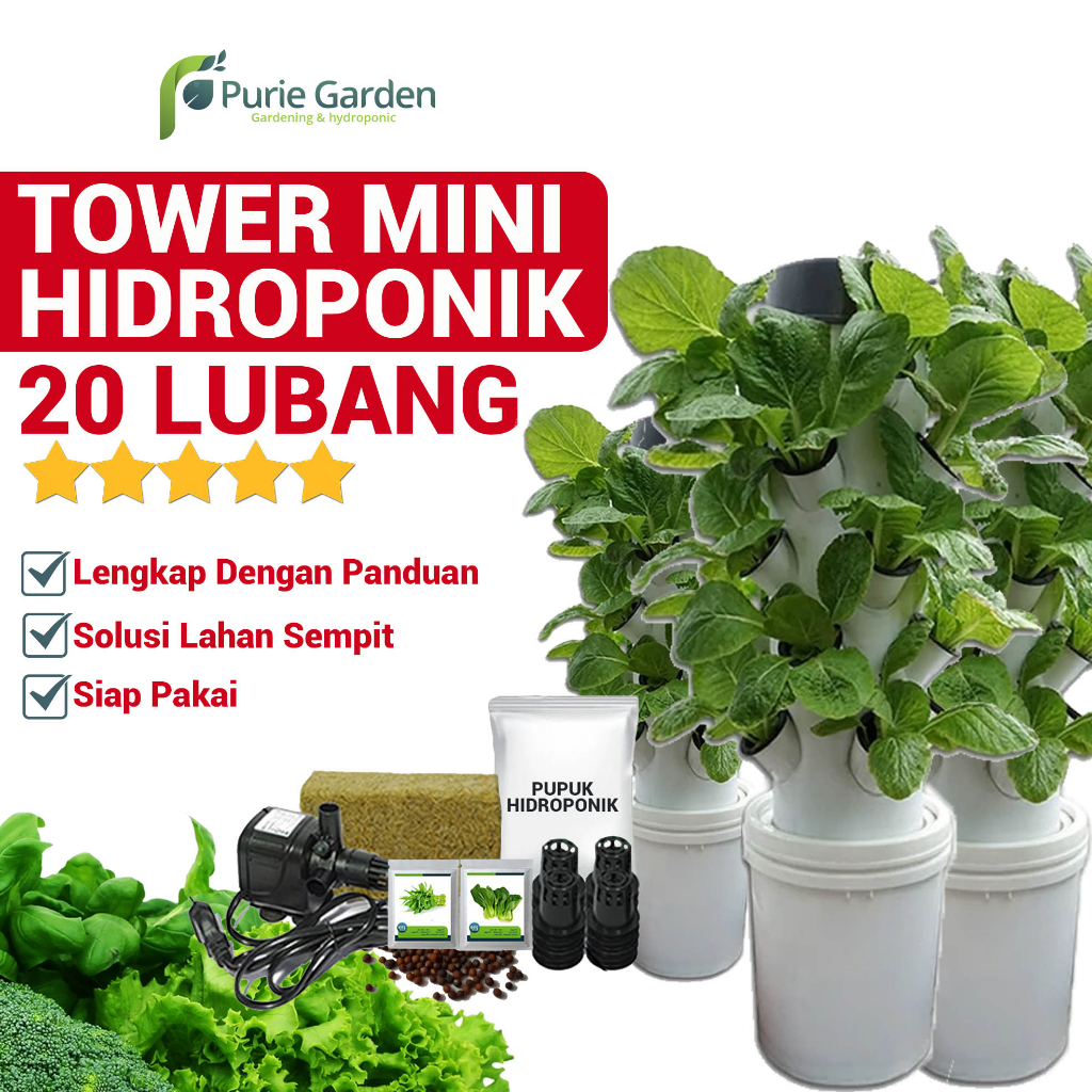 Paket Hidroponik Tower Hidroponik Mini - Mini Garden Tower 20 Lubang Purie Garden