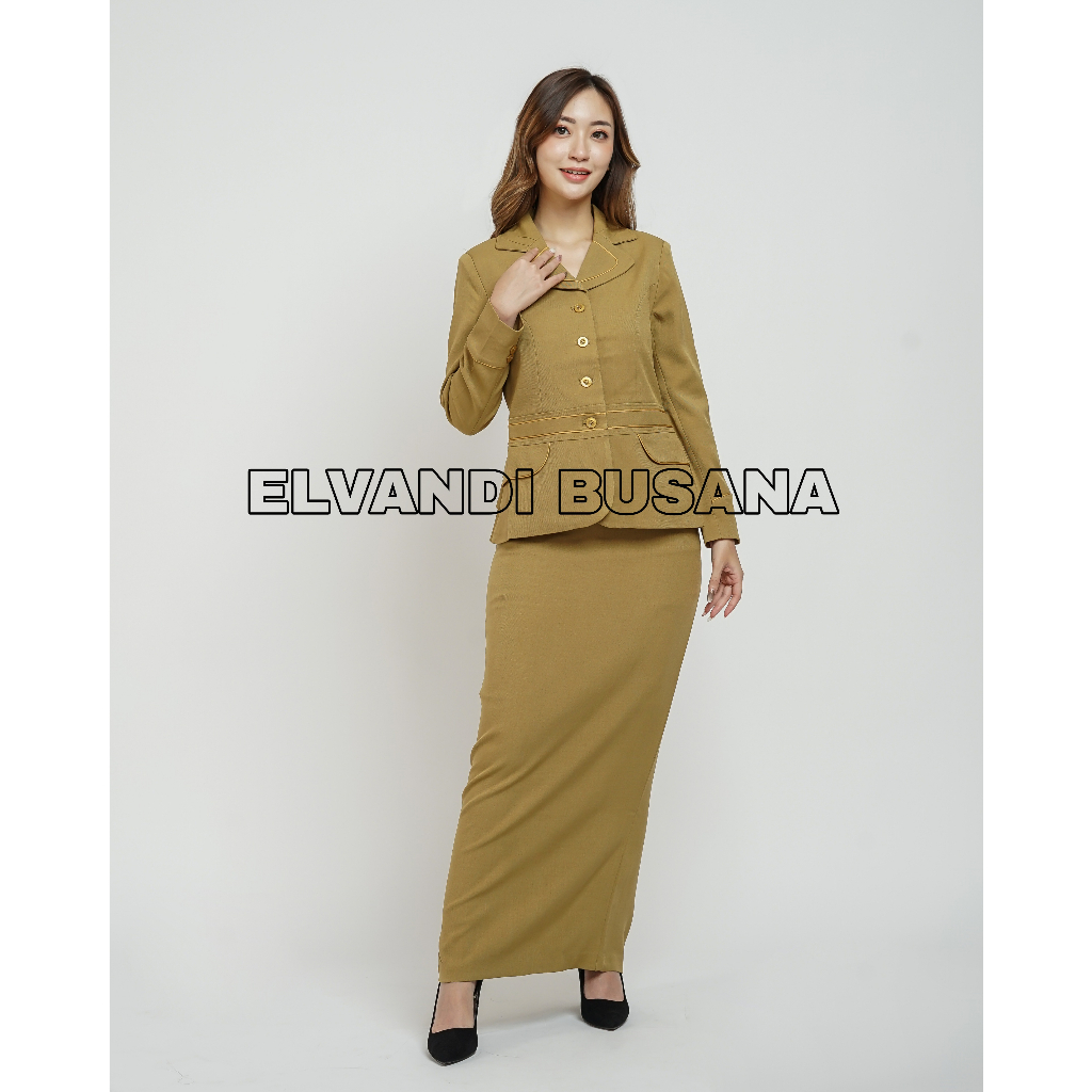 SETELAN JAS WANITA / SERAGAM KERJA BLAZER WANITA / SERAGAM GURU / SERAGAM VEST KHAKI MUDA