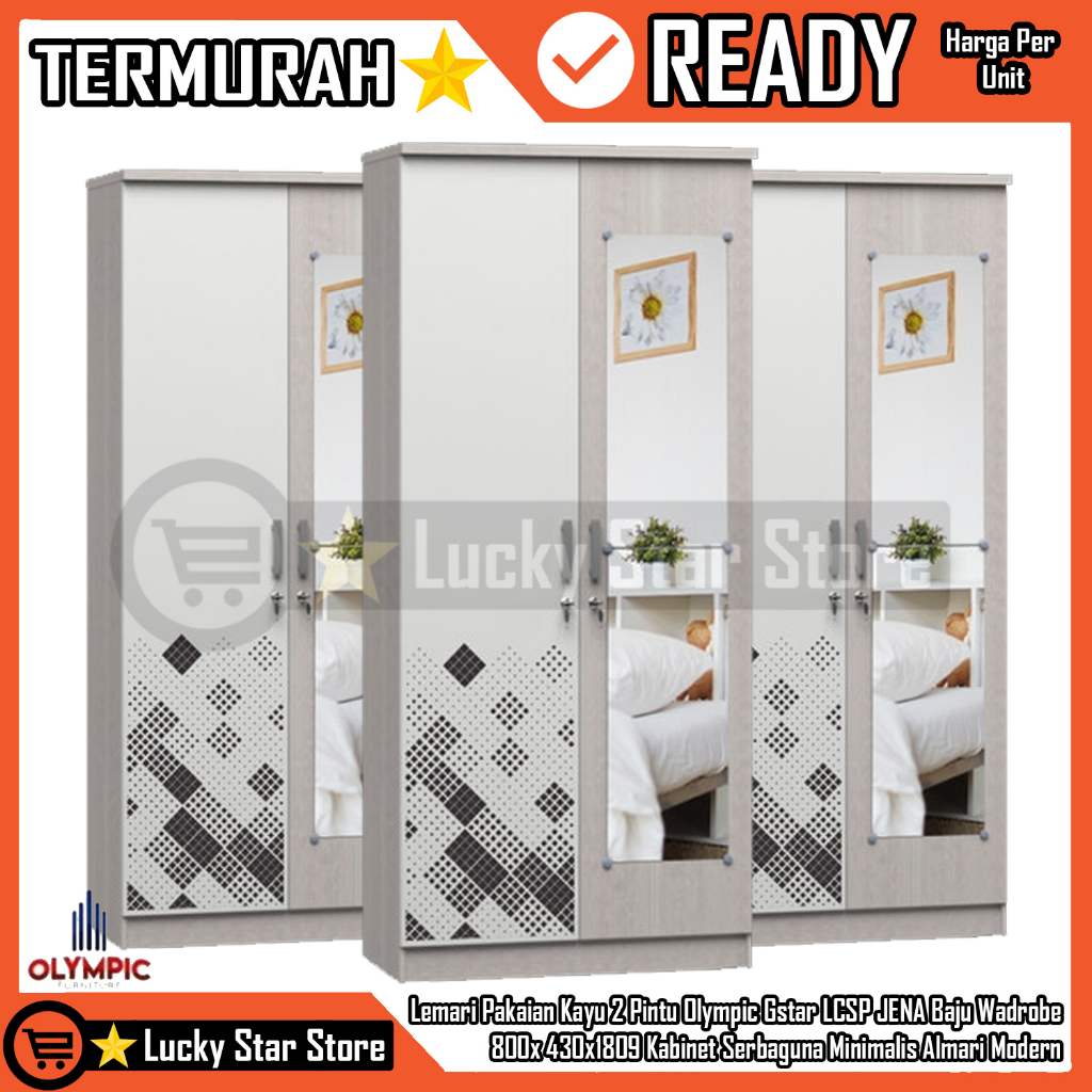 [Kargo] Lemari Pakaian Kayu 2 Pintu Olympic LCSP JENA Baju Wadrobe 800x430x1809 Kabinet Serbaguna Mi