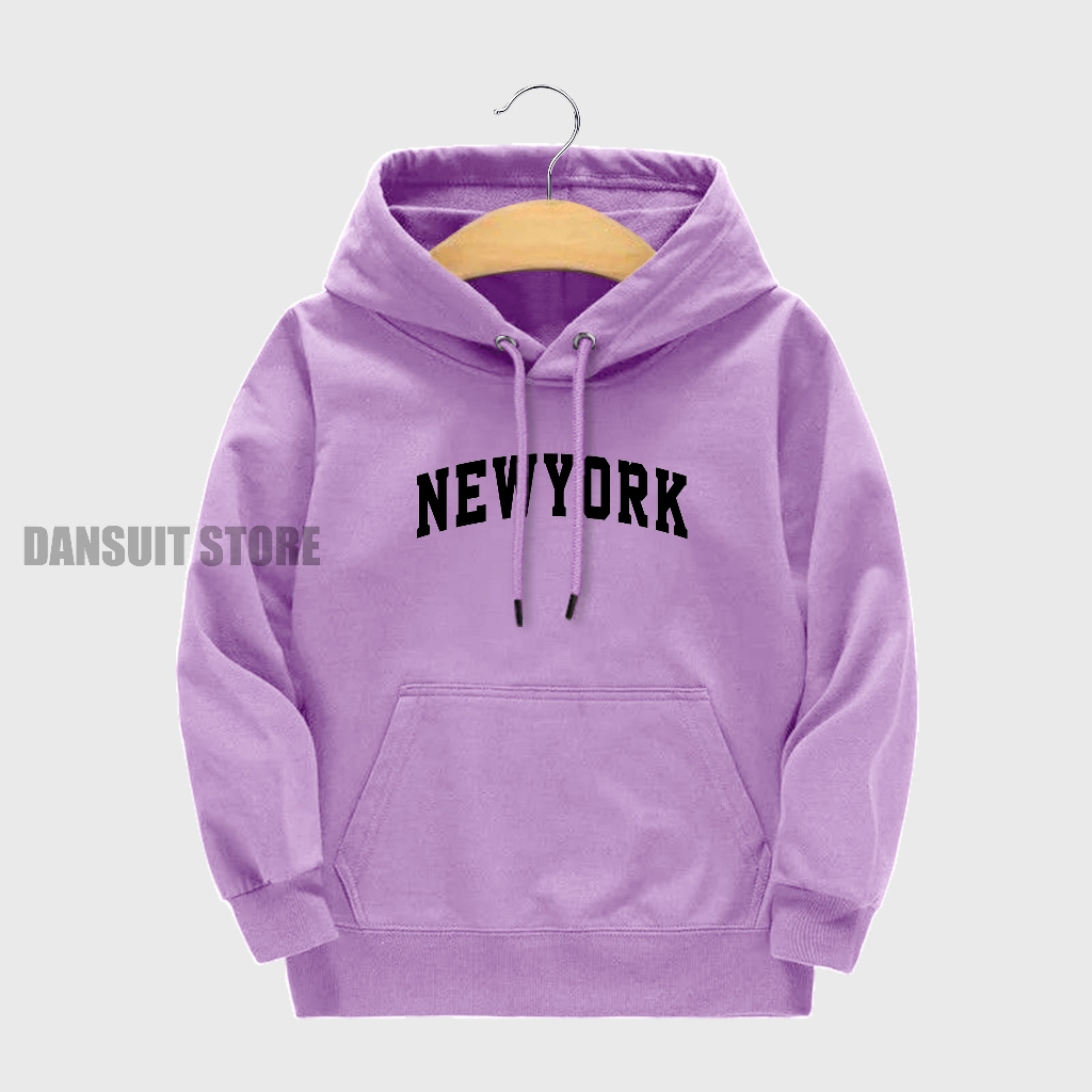 Sweater Hoodie Anak Laki-laki/Perempuan Usia 4-13 Tahun Motif Sablon NEWYORK Warna Pastel Bahan Tebal Premium