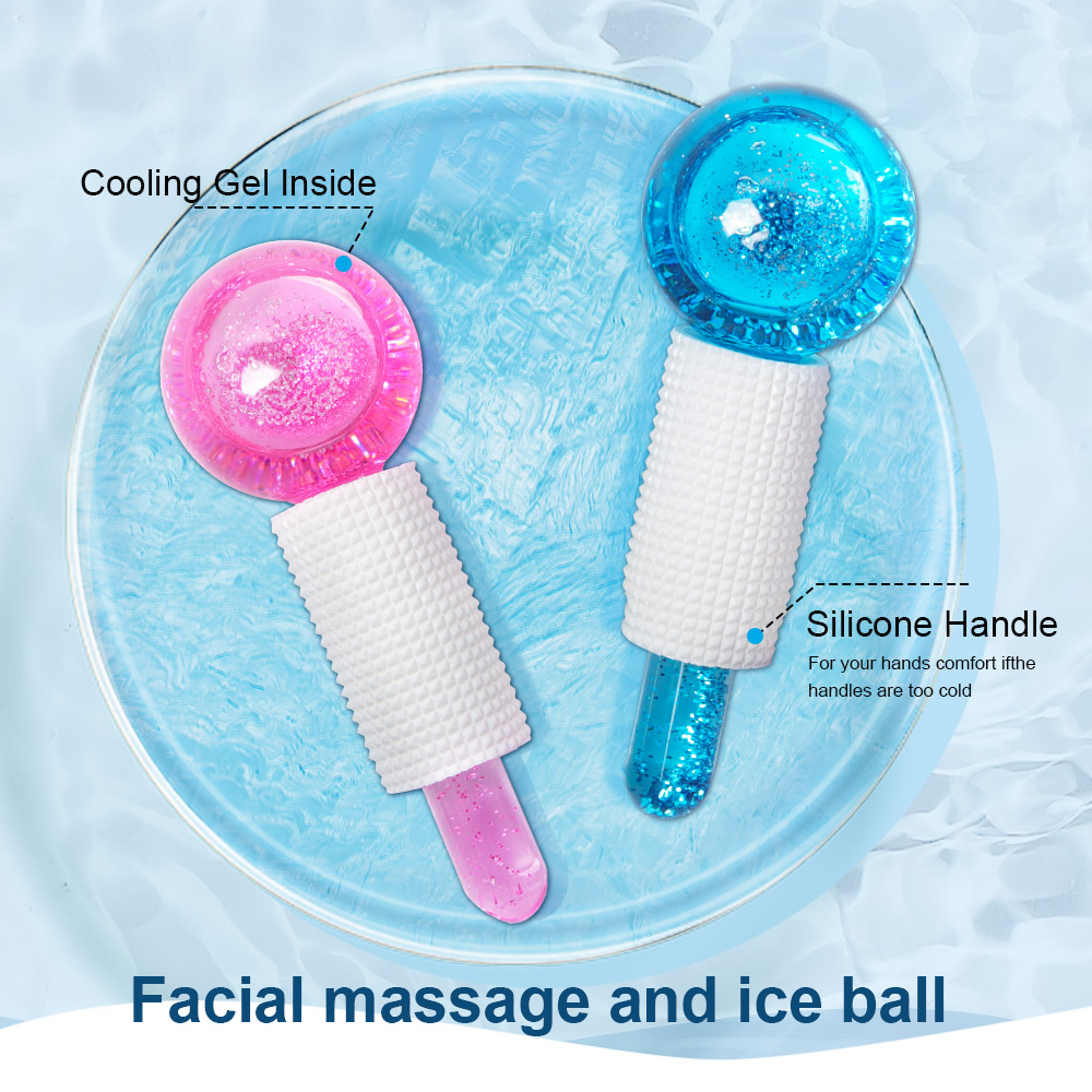 Ice Globes Roller - Pink/Blue 2pcs - Beauty Crystal Ball Glitter/Ice Globes Facial Roller Glitter/ Alat Pencerah Wajah / Alat Pijat Muka Untuk Perawatan Kulit Wajah