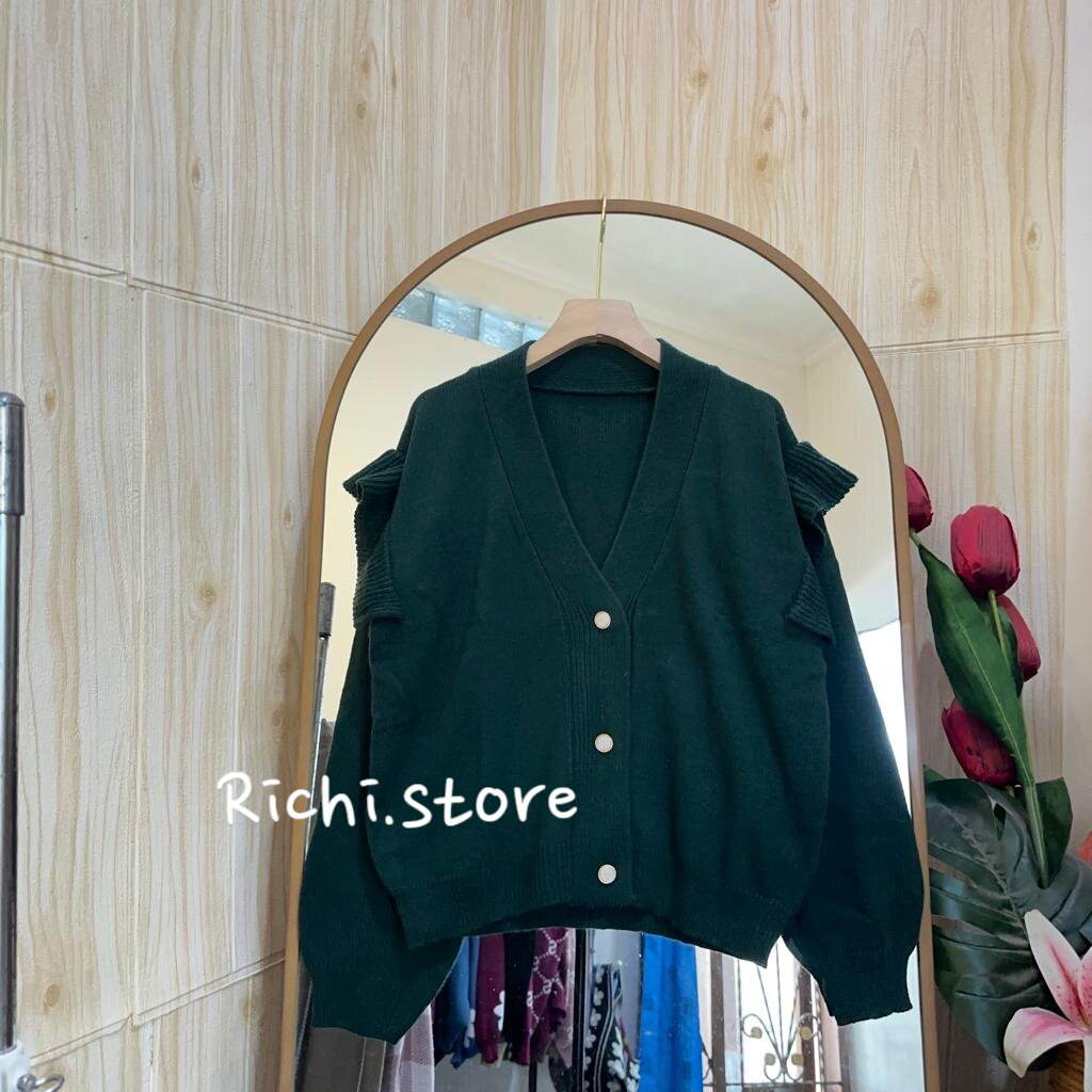 Maira cardigan rajut korean style v-neck full kancing lengan sayap