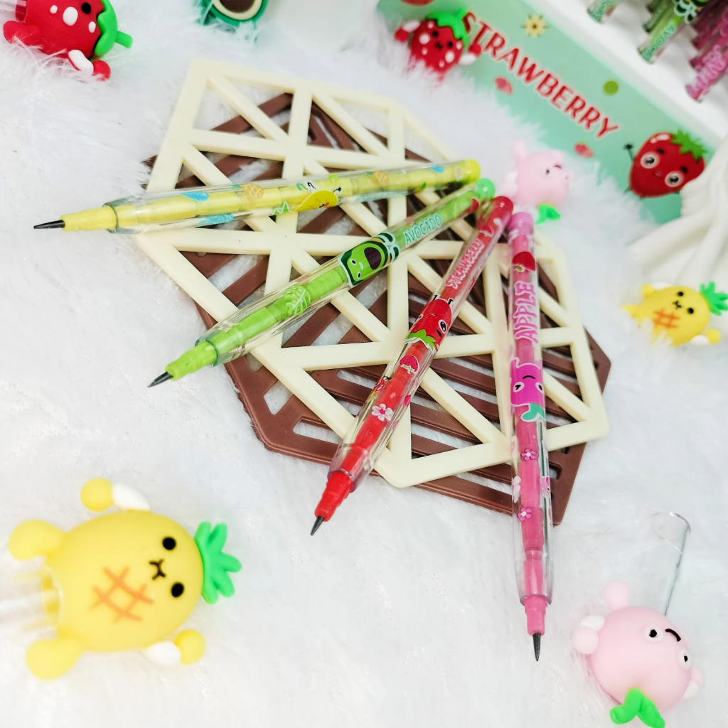 PENSIL SUSUN LUCU HAPPY FRUIT BUAH IMUT LENGKAP HARGA TERMURAH PENSIL PELURU KARAKTER UNIK SUPER CUTE ALAT TULIS SEKOLAH TERLENGKAP BISA COD DAN GROSIR