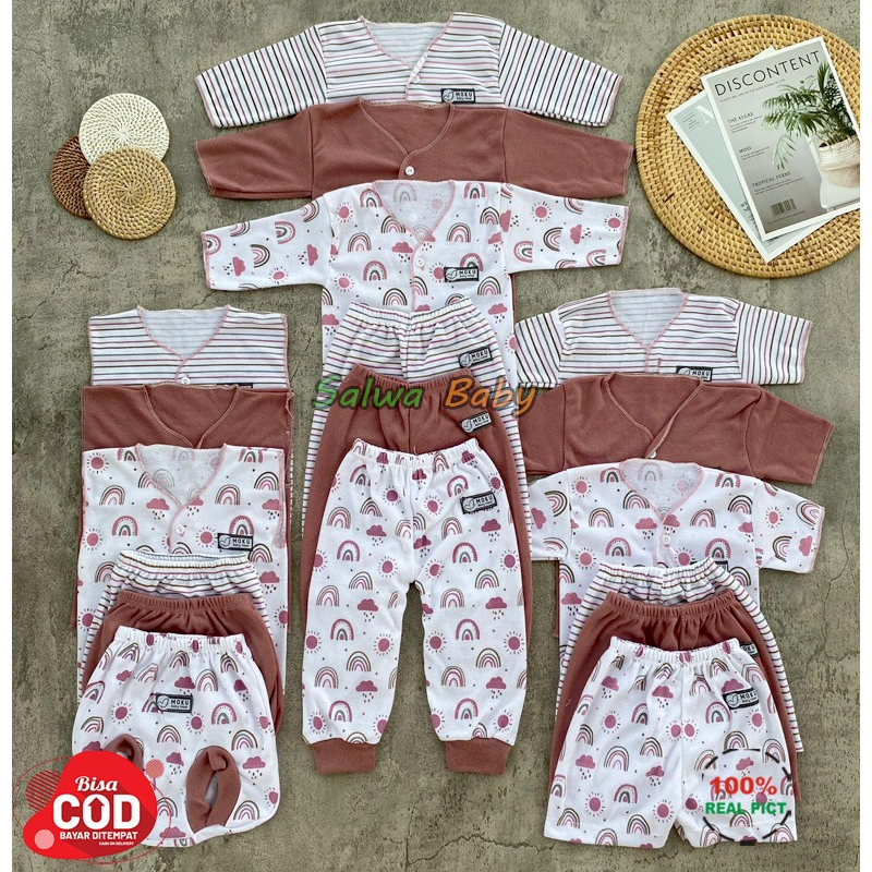 Paket Lahiran - Isi 18 PCS Baju Bayi Celana Bayi Baru Lahir Seri Dusty Pink Usia 0-3 Bulan Anababy