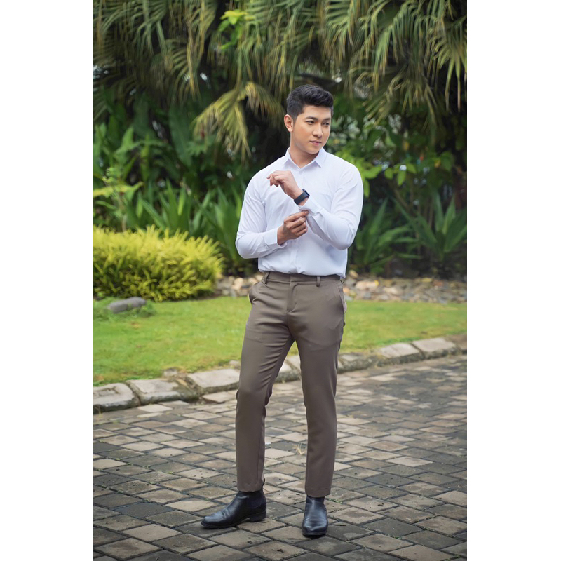 Trousers Pria Celana Bahan Wol Premium - Stretch Dark Brown