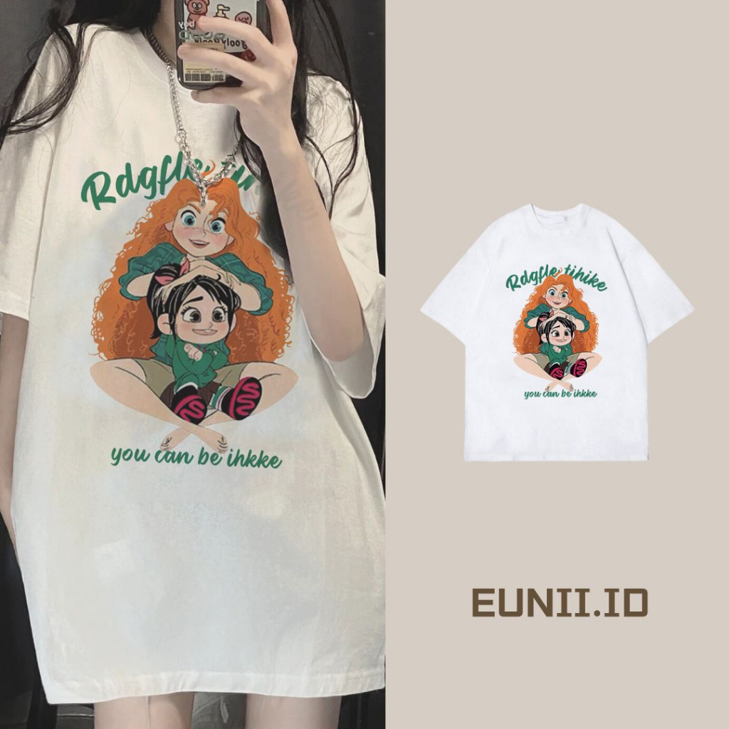 EUNII T-shirt Lengan Pendek Cartoon Anime Character Korean Style/Kaos Atasan Wanita/Baju Kaus Oversize Wanita/Kaos Wanita