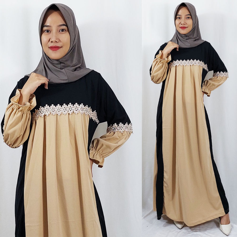 CARLINA DRESS NAFIZA BROKAT MALIKA MIX WARNA MAXY CERUTY WANITA