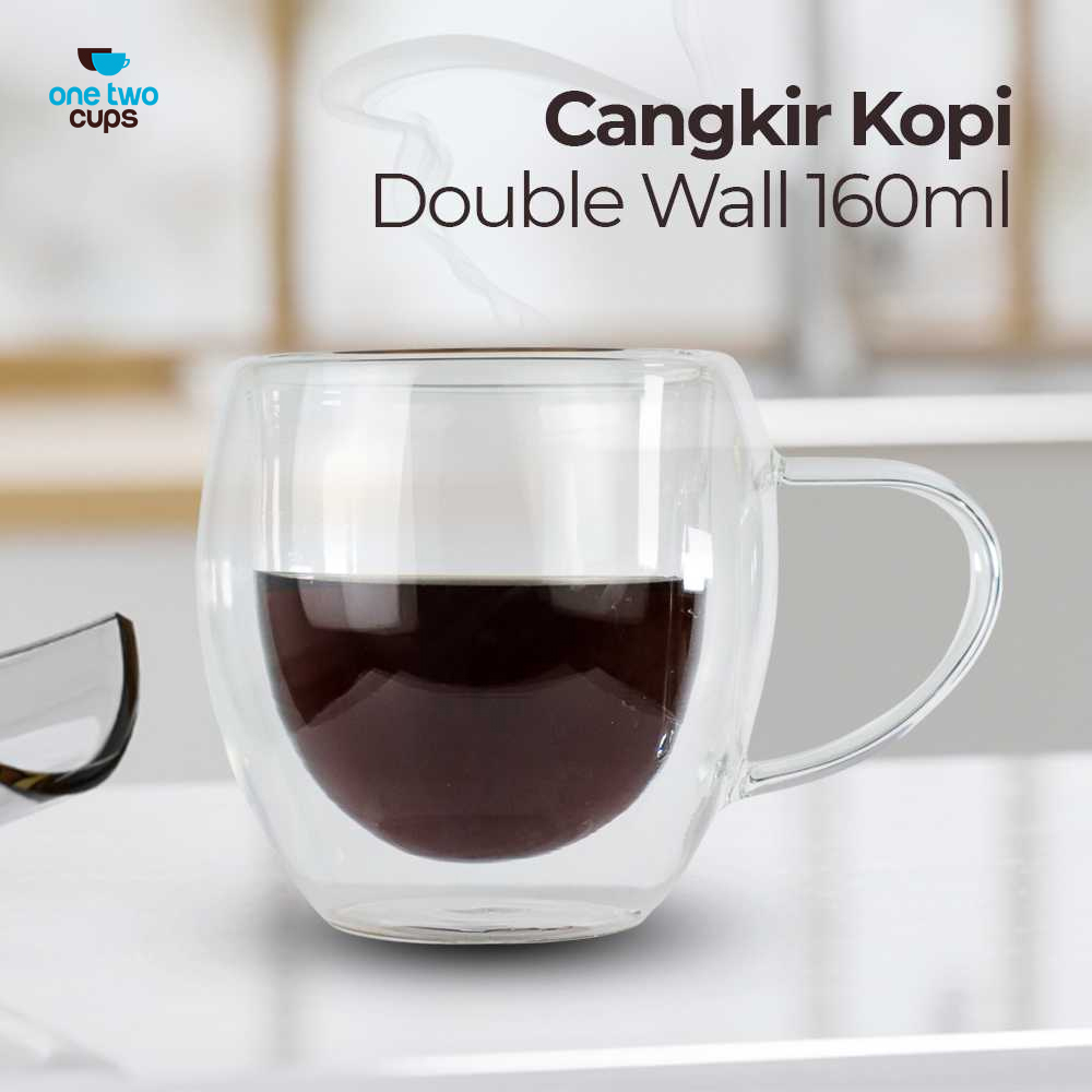 One Two Cups Cangkir Kopi Anti Panas Double Wall Glass Round 160 ml - Transparent