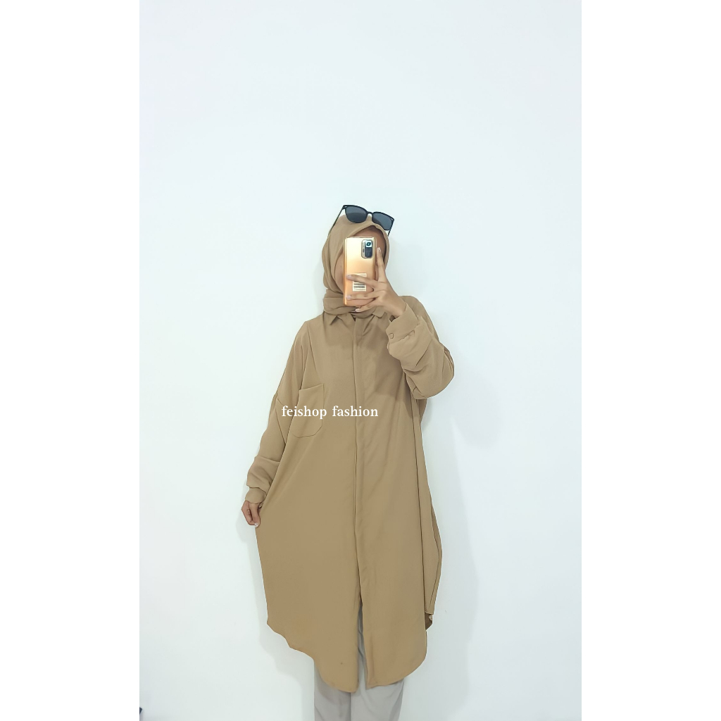 Kemeja Tunik Jumbo (SR 006)  Cringkel Airflow Full Kancing Lengan Panjang Kemeja Tunik Wanita Polos