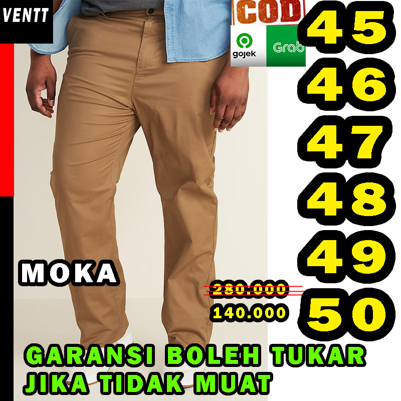 celana panjang chino chinos pria cowok laki laki jumbo big size oversize besar strecth hitam abu cre
