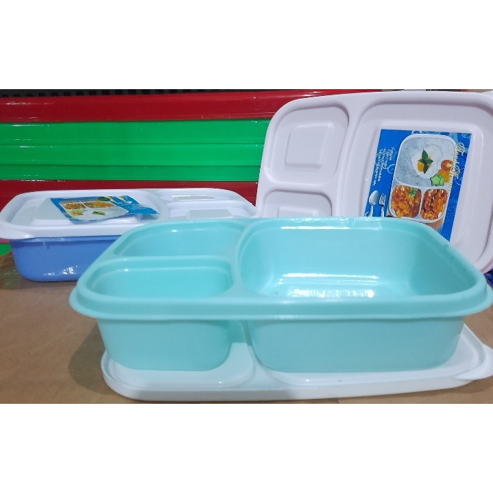 Kotak Bekal Plastik KOI 3 SEKAT Lunchbox Ompreng Souvenir Warna MURAH