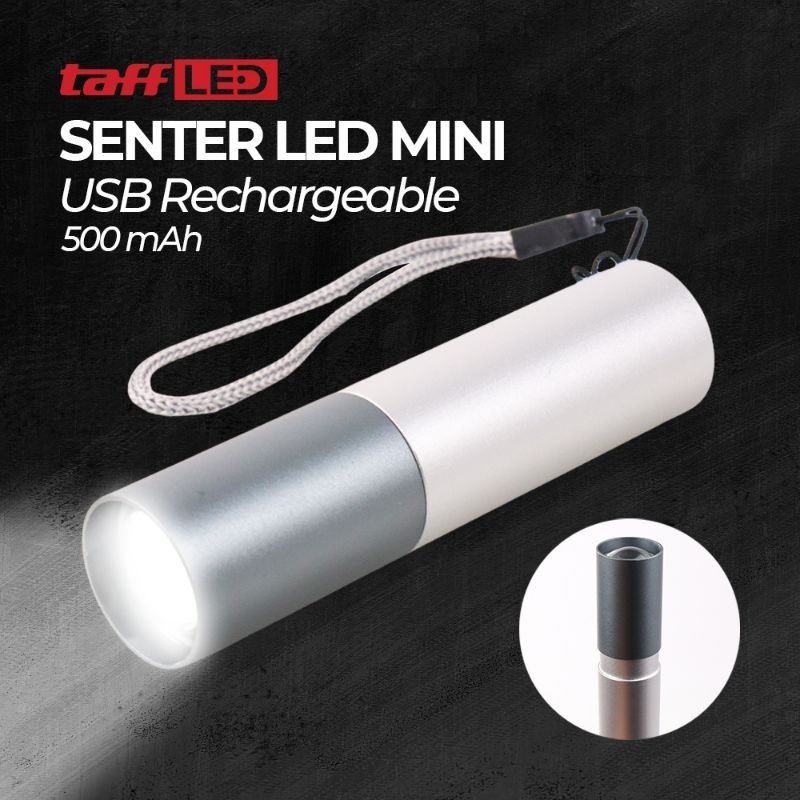 TaffLED Senter LED Mini Flashlight USB Rechargeable Aluminium Body XPE - 3187