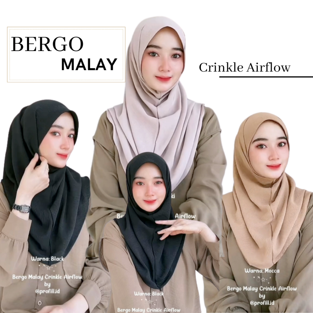 JILBAB INSTAN MALAY CRINKLE AIRFLOW / HIJAB BERGO INSTAN MALAY