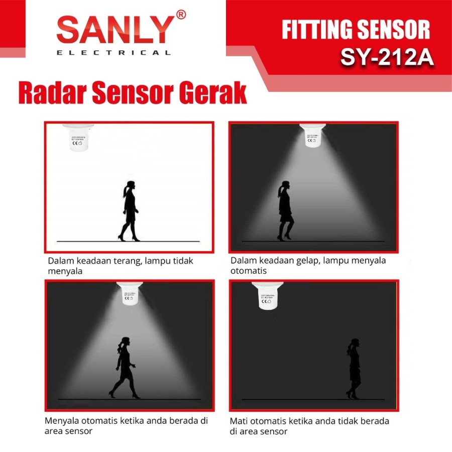 Fitting Lampu Sensor Gerak Otomatis Sunly 212A Tipe E27 Original