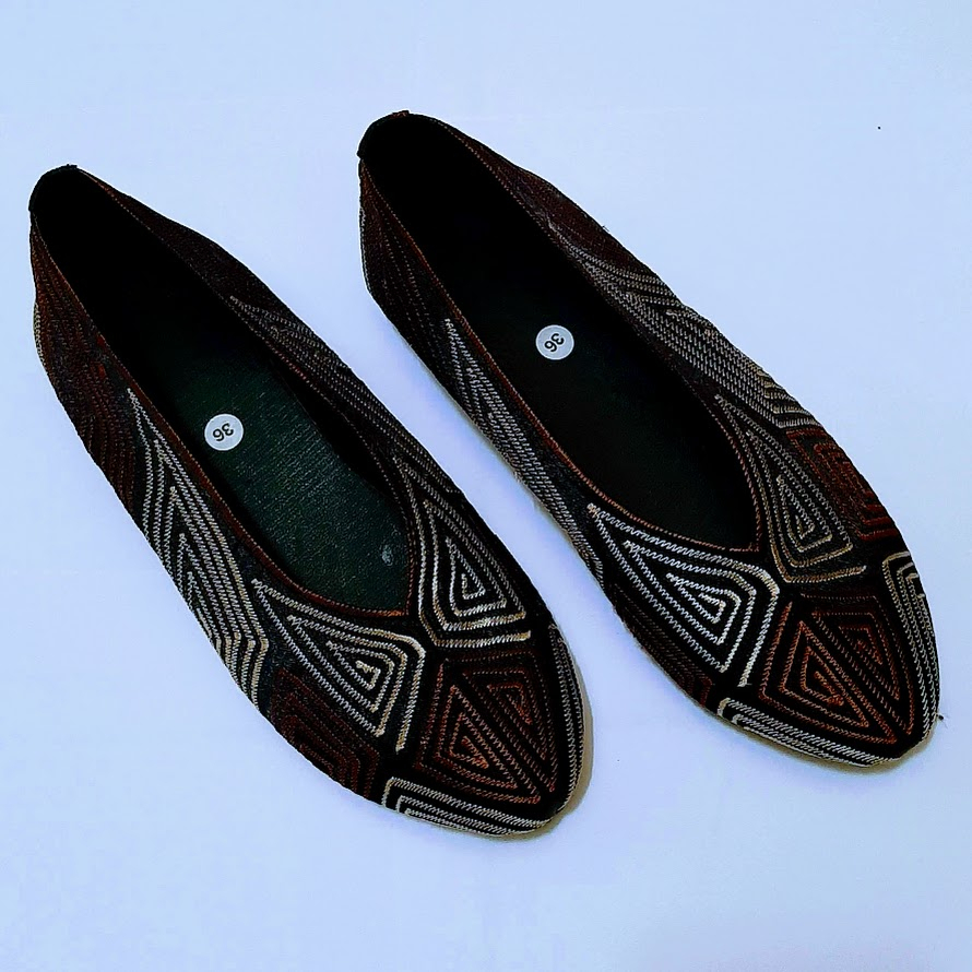 etnik fashion sepatu wanita flat slip on bordir terbaru murah wajik coklat
