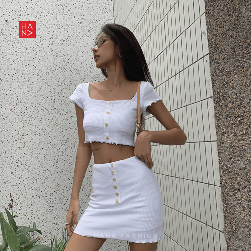 Hana Fashion - Wenny Set Setelan Wanita Crop Top dan Mini Skirt - ST035