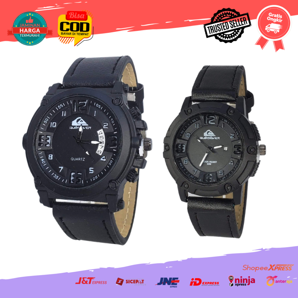 [COD] Jam Tangan Couple Fashion Analog Pria Cowok Wanita Cewek Quick Silver Branded Strap Kulit Model Trendy