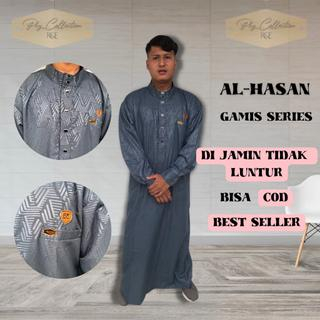 Baju Jubah Gamis Thobe Pria Laki Laki Dewasa Cowok Remaja Model Haromain Motif Embos Lengan Panjang Ukuran S M L XL XXL [AL-HASAN]