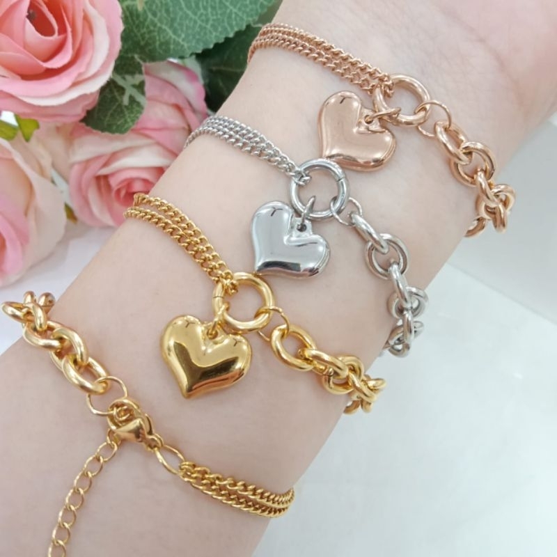 gelang rantai titanium fashion 2 model rantai love besar