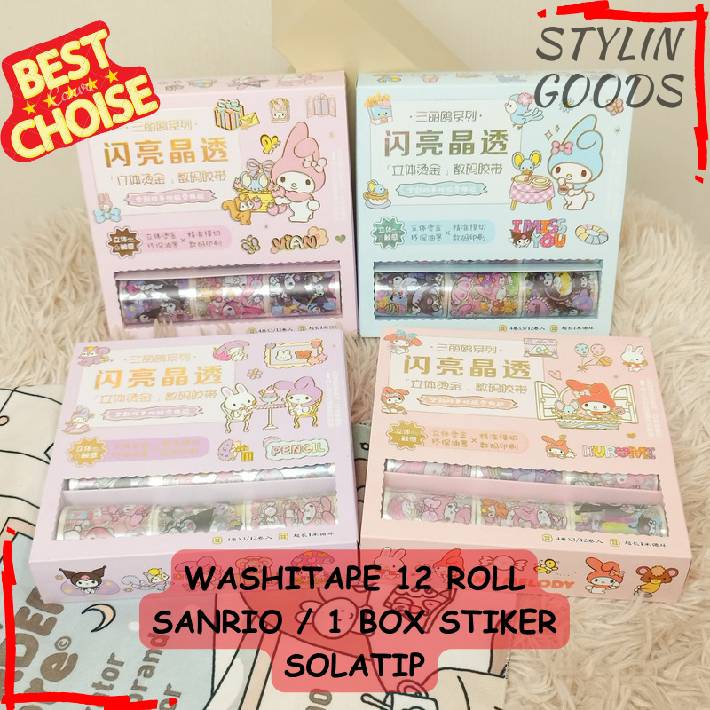 

CHF SOLATIP DECO MOTIF SANRIO KARTUN 1 BOX ISI 12 ROLL / WASHITAPE GULUNG TRANSPARAN BERGAMBAR LUCU UNIK BISA COD